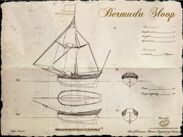 Drawings of a 15 meter long, 72 tones displacement,  Bermudian sloop vessel