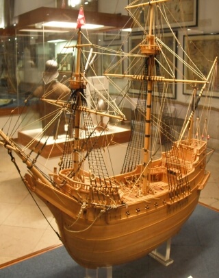 Model of the carrack Madre de Deus, in the Maritime Museum, Lisbon. Portugal (1589), she was the largest ship in the world in her time 
