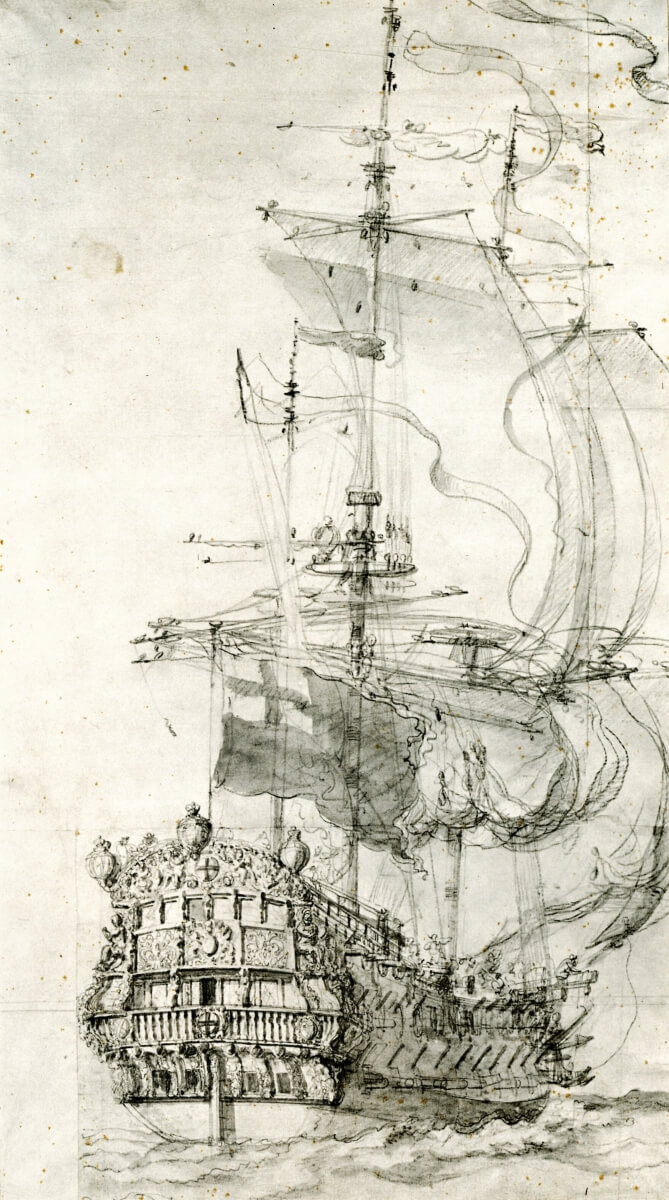 Drawing of the Mordaunt by Willem van de Velde the Elder