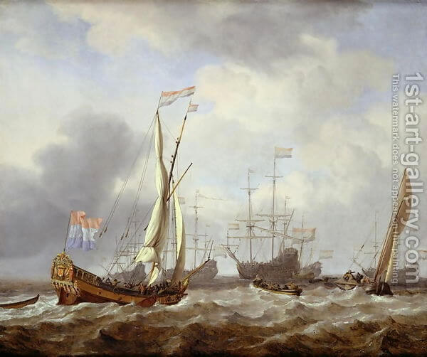 Willem van de, the Younger Velde:Dutch States yacht sailing in a light breeze